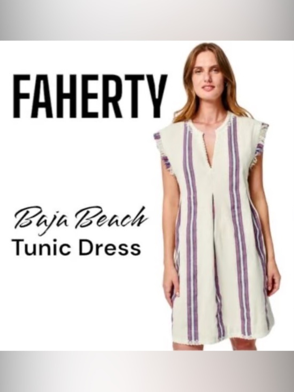Faherty Cream “French Rose Stripe” Tunic Dress (Sz S)